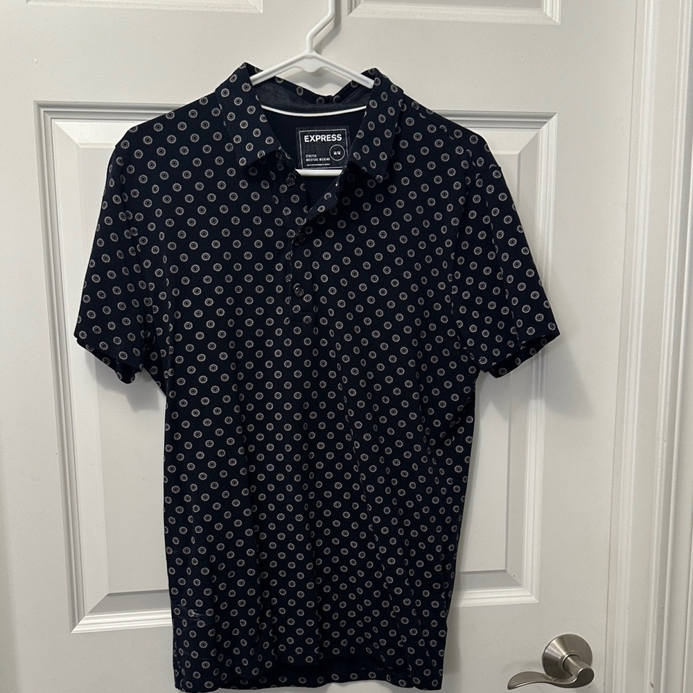 Express Men's Dark Blue Geometric Polo